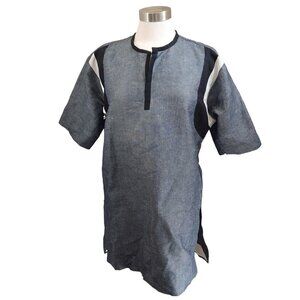 Daniel David Womens Tencel Dress‎ Size Medium Lagenlook Gray Black Side Slit